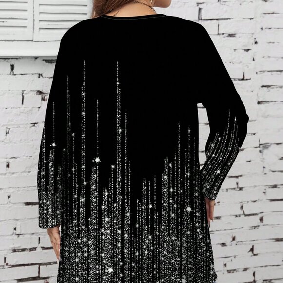 Black Casual Women's Glitter Ombre Design Regular Jacket - Picture 3 of 6